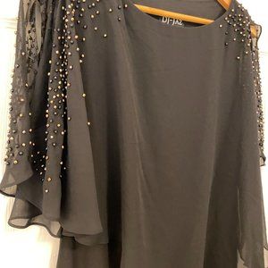 Beaded Cape Boatneck Asymmetrical Cocktail Dress - Black -  Women's Size 4P